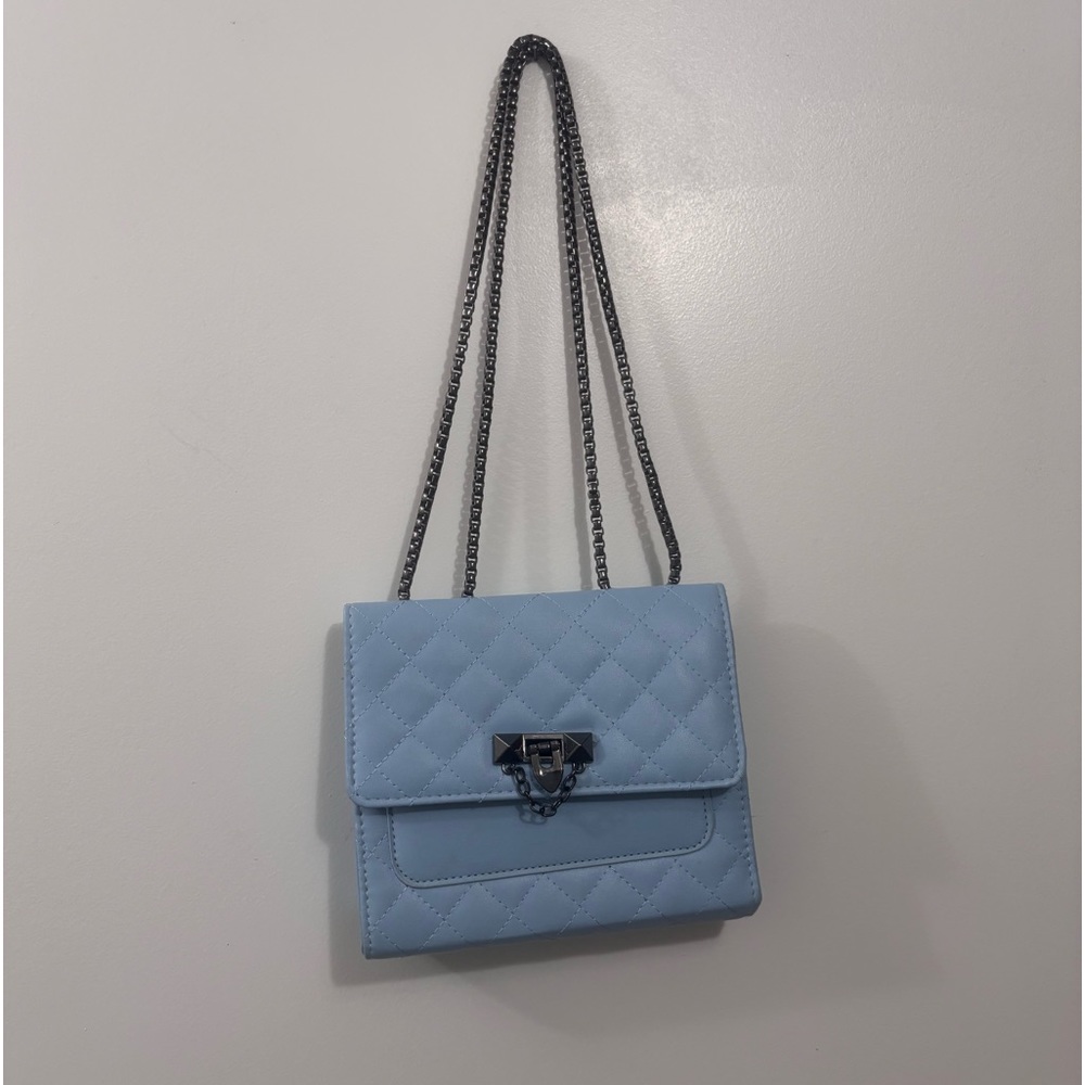 Light Blue purse crossbody and over the shoulder accessibility goth grunge studs